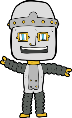 Bir insan tarafından çizilmiş çizgi film sallayan robot.