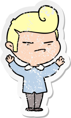 Bir insan tarafından çizilmiş moda saç kesimi olan karikatürlü havalı bir adamın sıkıntılı çıkartması.