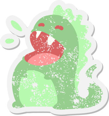 Bir insan tarafından çizilmiş mutlu dinozor grunge çıkartması.