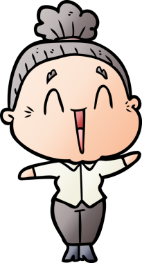 Bir insan tarafından çizilmiş mutlu yaşlı kadın çizgi filmi.