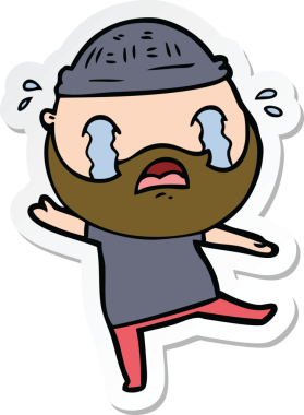 Bir insan tarafından çizilmiş ağlayan sakallı bir adamın çıkartması.