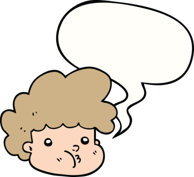 Bir insan tarafından çizilmiş konuşma balonu olan çizgi film çocuğu.