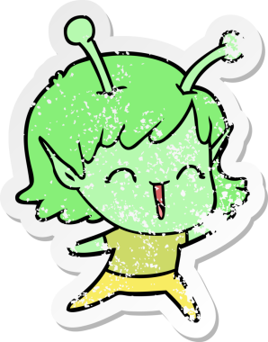 Bir insan tarafından çizilmiş uzaylı bir kızın kederli çıkartması.