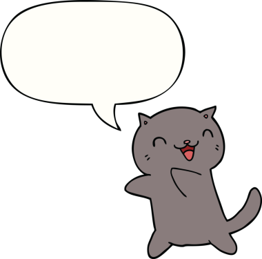 Bir insan tarafından çizilmiş konuşma balonu olan çizgi film kedisi.