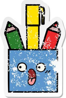 Bir insan tarafından çizilmiş sevimli bir kalem tenceresinin sıkıntılı çıkartması.