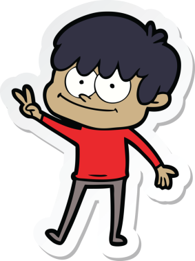 Bir insan tarafından çizilmiş mutlu bir çizgi film karakterinin çıkartması.