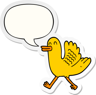 Bir insan tarafından çizilmiş balon çıkartmalı çizgi film ördeği.