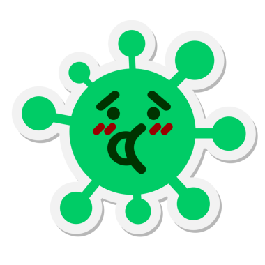 Bir insan tarafından çizilmiş sinirli, konuşan virüs etiketi.