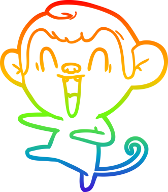 Gökkuşağı gradyan çizgi çizimi bir insan tarafından çizilmiş gülen maymun