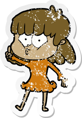 Bir insan tarafından çizilmiş ıslık çalan bir kızın sıkıntılı çıkartması.