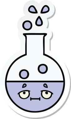 Bir insan tarafından çizilmiş şirin bir çizgi film test tüpünün çıkartması.