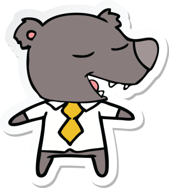 Bir insan tarafından çizilmiş gömlek ve kravat giyen bir ayının çıkartması.