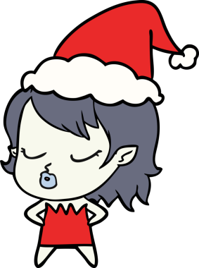 Bir insan tarafından çizilmiş Noel Baba şapkası takan vampir bir kızın çizimi.