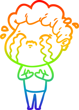 Gökkuşağı gradyan çizimi bir insan tarafından çizilmiş ağlayan bir karikatür adamı çiziyor.