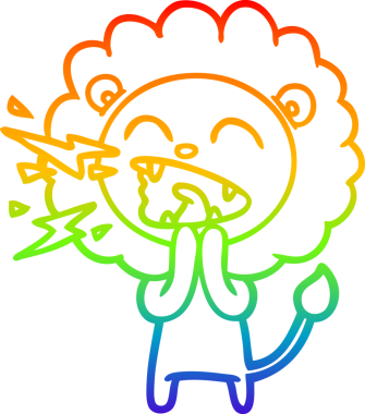 Gökkuşağı gradyan çizgi çizimi Bir insan tarafından çizilmiş kükreyen bir aslan