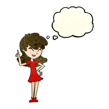 Bir insan tarafından çizilen düşünce baloncuğuyla nokta koyan çizgi film kızı.