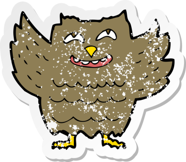 Bir insan tarafından çizilmiş mutlu baykuş çizgi filminin gerilimli yapıştırması.