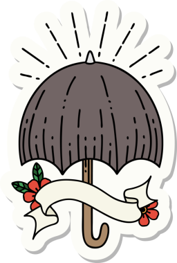 Bir insan tarafından çizilmiş dövme stili açık şemsiye etiketi