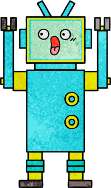 Bir insan tarafından çizilmiş bir robotun retro grunge dokusu