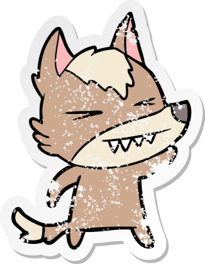 Bir insan tarafından çizilmiş kızgın bir kurt çizgi filminin sıkıntılı çıkartması.