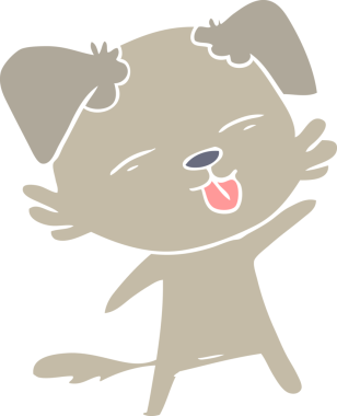 Bir insan tarafından çizilmiş düz renkli çizgi film köpeği.