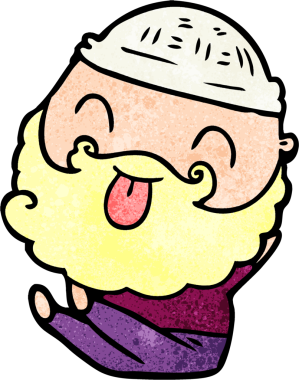 Bir insan tarafından çizilmiş sakallı bir adam oturuyor.