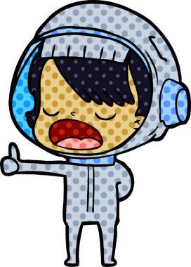 Karikatür astronot kadın bir insan tarafından çizilmiş.