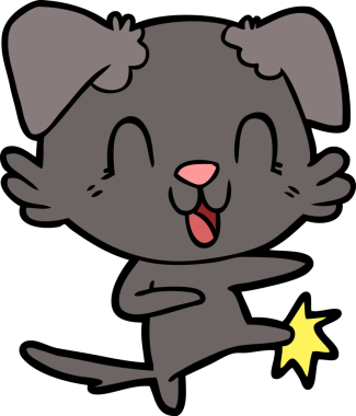 Bir insan tarafından çizilmiş gülen çizgi film köpeği.