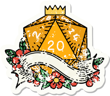 Bir insan tarafından çizilmiş 20 D20 zarının grunge çıkartması.