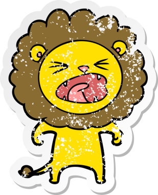 Bir insan tarafından çizilmiş kızgın bir aslanın sıkıntılı çıkartması