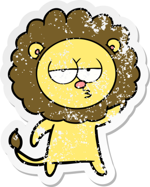 Bir insan tarafından çizilmiş sıkıntılı bir karikatür çıkartması sıkılmış bir aslan.