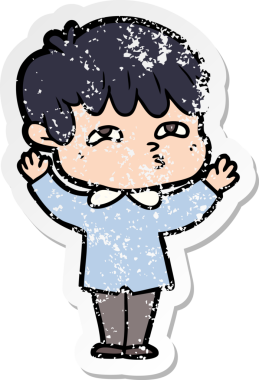 Bir insan tarafından çizilmiş garip bir adamın sıkıntılı çıkartması.