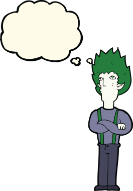 Bir insan tarafından çizilmiş düşünce balonlu vampir adam.