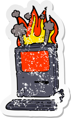 Bir insan tarafından çizilmiş eski bir bilgisayarın gerilimli çıkartması.