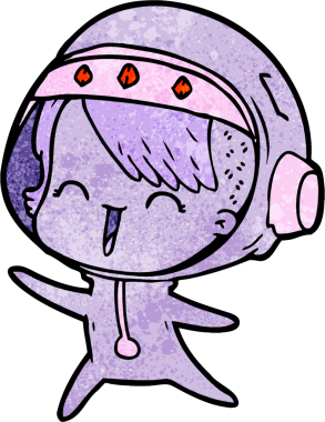 Bir insan tarafından çizilmiş mutlu uzay kızı.