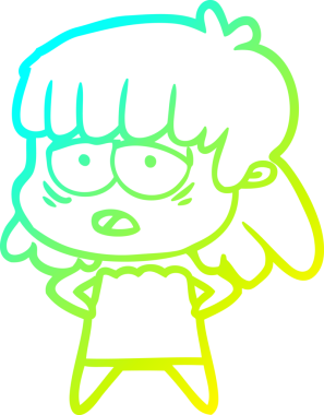 Bir insan tarafından çizilmiş, karikatür çizen yorgun bir kadın.