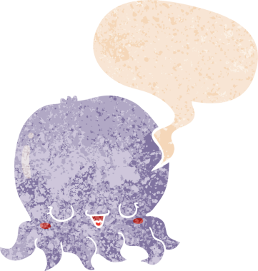 grunge içinde konuşma balonu olan karikatür denizanası bir insan tarafından çizilmiş tedirgin geçmiş dokuma tarzı