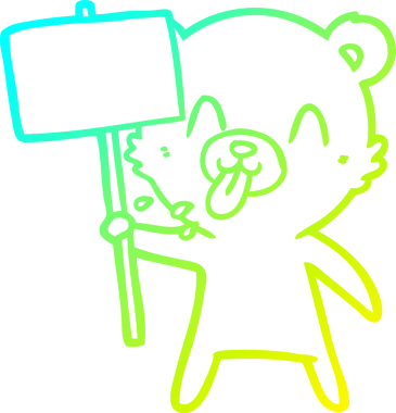 Bir insan tarafından çizilmiş protesto işareti olan kaba bir çizgi film ayısının soğuk gradyan çizimi