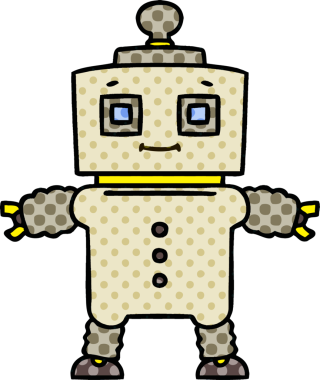 Bir insan tarafından çizilmiş çizgi roman tarzı tuhaf bir robot.
