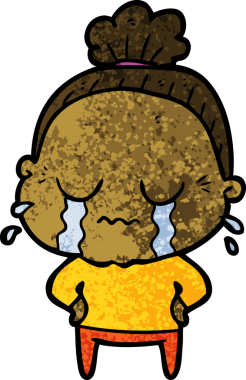 Bir insan tarafından çizilmiş ağlayan yaşlı kadın çizgi filmi.