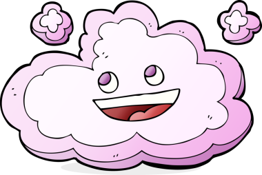 Bir insan tarafından çizilmiş mutlu pembe bulut karikatürü