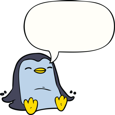 Bir insan tarafından çizilmiş konuşma balonu olan penguen çizgi filmi.