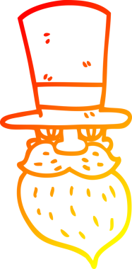 Bir insan tarafından çizilmiş silindir şapkalı, sakallı bir adamın sıcak çizgi çizimi.