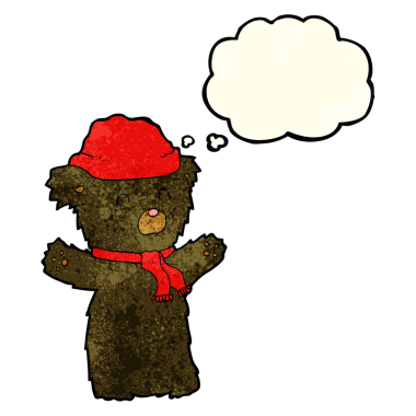 Bir insan tarafından çizilmiş düşünce baloncuğu olan sevimli siyah ayı.