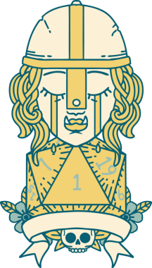 Retro Dövme Tarzı Ağlayan Ork Savaşçısı Karakteri Bir insan tarafından çizilmiş doğal bir D20 rulosu