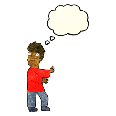 Bir insan tarafından çizilmiş düşünce baloncuğu olan sinirli bir adam.