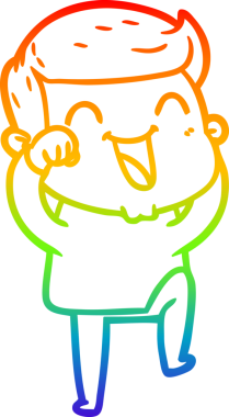 Gökkuşağı gradyan çizgi çizimi bir insan tarafından çizilmiş gülen bir karikatür adam