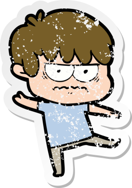 Bir insan tarafından çizilmiş kızgın bir çizgi film çocuğunun sıkıntılı çıkartması.