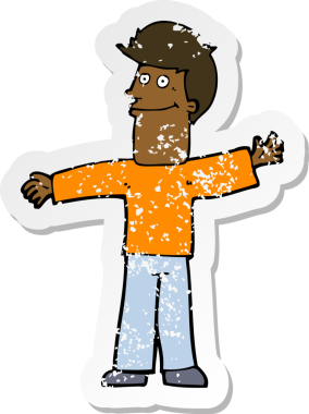 Bir insan tarafından çizilmiş mutlu bir adamın karikatür yapıştırması.