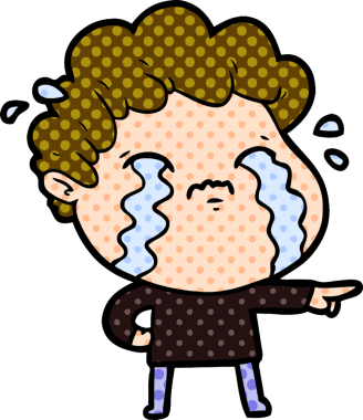 Bir insan tarafından çizilmiş ağlayan çizgi film adamı.